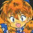 A pixelated anime-style character with orange hair and blue clothing appears on the left side of a contact sheet, while the right side displays text reading "Anime IM" above a stylized signature.