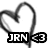 Black and white pixelated icon with a heart-shaped outline containing 'JRN' text on the left and '<3' symbol on the right.