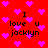 Red background with scattered pink hearts and repeated black text "I love u jacklyn" in pixelated font.