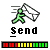 Pixelated icon shows green figure carrying white envelope with motion lines, below 'Send' text and colored progress bar.