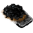 Pixelated black and brown object with curved edges on gray background, appearing as a stylized tool or device.