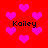 Red background with scattered pink hearts and four instances of the text 'Kailey' in black pixelated font.