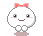 Pixelated white character with pink bow, gray outline, and blush; two distinct expressions shown side-by-side on gray background.