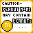 Pixelated warning label with yellow border, black text reading "CAUTION-PEANUT H+Hs MAY CONTAIN PEANUTS," and a circular icon containing the letter 'm' in white on yellow background.