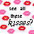 Pixelated animated contact sheet showing multiple frames of a kissing-themed buddy icon with text and lip graphics on white background.