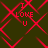 Red pixelated text "I LOVE U" repeated across a dark green background with red geometric lines forming diamond shapes.