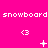 Pixelated pink background with repeated 'snowboard' text and changing symbols across three of icons