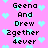Pixelated text on a pink background with light blue hearts, repeating 'Geena And Drew 2gether 4ever' in two