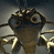 A pixelated close-up of a cartoon character with large round eyes, a brown nose, and a light-colored body, set against a muted background.