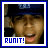 Two side-by-side pixelated images of a person wearing a dark cap, with text reading "RUNIT!" below each image; left image has blue text on white background, right image has black text on white background.