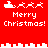 Red background with white pixelated Santa sleigh and reindeer icons above 'Merry Christmas!' text, arranged in two with horizontal white pixelated borders