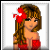 Animated sequence of a pixelated woman with long brown hair wearing a red strapless top and red flower accessory, transitioning from visible face to red star overlay.