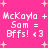 Pixelated pink background with white text and light pink stars, showing repeated 'McKayla + McKayla + Sam = Bffs! <3' phrases in two