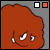 A 50x50 pixel animated buddy icon featuring a red cartoon character with shifting eye expressions across two frames, displayed on a gray background with white and orange color swatches in the top corners.