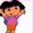 Pixelated cartoon character with dark hair in pink shirt and orange shorts, arms raised above head against white background with red text.