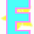 A colorful pixelated icon featuring a large cyan 'E' with pink outline and yellow accents, purple 'Z' with yellow border, blue stars, and a yellow background with teal 'M' shapes.