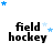 identical 'field hockey' text icons with animated blue and light-blue stars floating around them