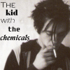 Black-and-white image of a person with tousled hair holding a cigarette near their mouth, with text reading "THE kid with the chemicals" on the left side.