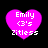 Four identical pink heart-shaped icons with white text reading "Emily <3's Zitless" on a black background.