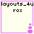 Four identical display a light background with purple borders, black text reading "layouts_4u" and "rox," and small pixelated purple icons in the bottom-right corner