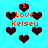 Pixelated icon with cyan background, dark brown hearts, and orange text reading "I Love Kelsey" in multiple arrangements.
