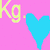 Pixelated icon with pink background, yellow 'Kg' text on left, and cyan heart shape on right.