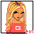 Pixel art contact sheet showing five frames of an animated fashion doll icon with Gucci branding, featuring a blonde character in various poses and outfits including a crop top, skirt, handbag, and high-heeled shoes.