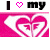 Animated sequence of pink heart-shaped icons with 'FF' symbols, alternating text above and below reading 'I ❤️ my' and 'roxy!' in black and pink lettering.