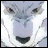 Pixelated close-up of a white wolf-like creature's face with dark eyes and nose, next to black background with white text reading 'AnimeIM' and 'com'.