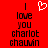 Red background with black pixelated text reading 'I love you charlot chaumin' and a white pixelated heart symbol above the text.