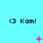 <3 Kam! text repeated three times per on cyan background with pink pixel symbols changing across frames