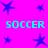 Bright magenta background with blue star shapes and cyan 'SOCCER' text repeated in two