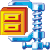 Pixelated icon with blue mechanical arm holding orange and yellow nested square frame with red horizontal bars.