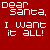 Red background with white pixelated text reading 'Dear Santa, I want it all!' in four lines.