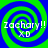 Four identical spiral-patterned icons with green and blue swirls, each displaying 'Zachary!! XD' text in white pixelated font.