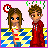 Pixel art animation of two characters with a clock icon, transitioning from a static pose to text animation displaying 'you Smell like BUTT' with varying letter clarity.