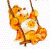 Pixelated static icon of two orange-yellow cartoon figures in a circular motion on brown poles against white background.