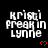 Pixelated text 'kristi freakin lynne' in white with red heart symbols on black background, displayed across multiple positions