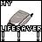Pixelated icon with gray and black object resembling a lifeguard rescue tube, white background, and bold text reading 'LIFESAVER' at the bottom.