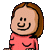 Pixelated cartoon figure with brown hair and pink top showing two facial expressions: smiling eyes on left, closed eyes on right.