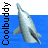 Animated contact sheet of 12 dolphin frames arranged in a 4x3 grid, each frame showing a silver-gray dolphin leaping against blue water with "Coolbuddy" text on the left side.