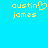 Pixelated yellow text on bright blue background shows 'austin' with heart symbol replacing 'i', and 'james' below, in two side-by-side versions.