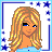 A 3x3 contact sheet of pixel art frames featuring a cartoon girl and text phrases, with blue star borders on white backgrounds.