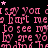 Pink text repeats 'I say you I hurt me to see my by are you' with scattered stars on black background, partially obscured by gray rectangle.