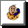 Pixelated cartoon character with light brown hair, blue earpiece, yellow patterned shirt, and red collar in various facial expressions.