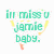 Green text reads 'i'm miss u jamie baby.' above two heart outlines with gradient colors transitioning from green to yellow to orange on white background.