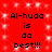 Red background with white pixelated sparkles and repeated black text reading "Al-huda is da best!!!" in four identical sections.