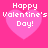 Four identical pink heart-shaped icons with white pixelated text reading 'Happy Valentine's Day!' on a solid pink background.