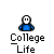 Pixelated character in blue shirt with white face, holding cigarette, with 'College Life' text below, showing animation changes in smoking and pose.