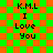 Green and orange checkered background with black text reading K.M.L I Love You in four identical arranged in a